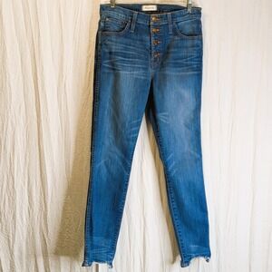 Madewell 10" High Riser Skinny Skinny Jeans Size 29 Buttonfly Stretch Raw Hem
